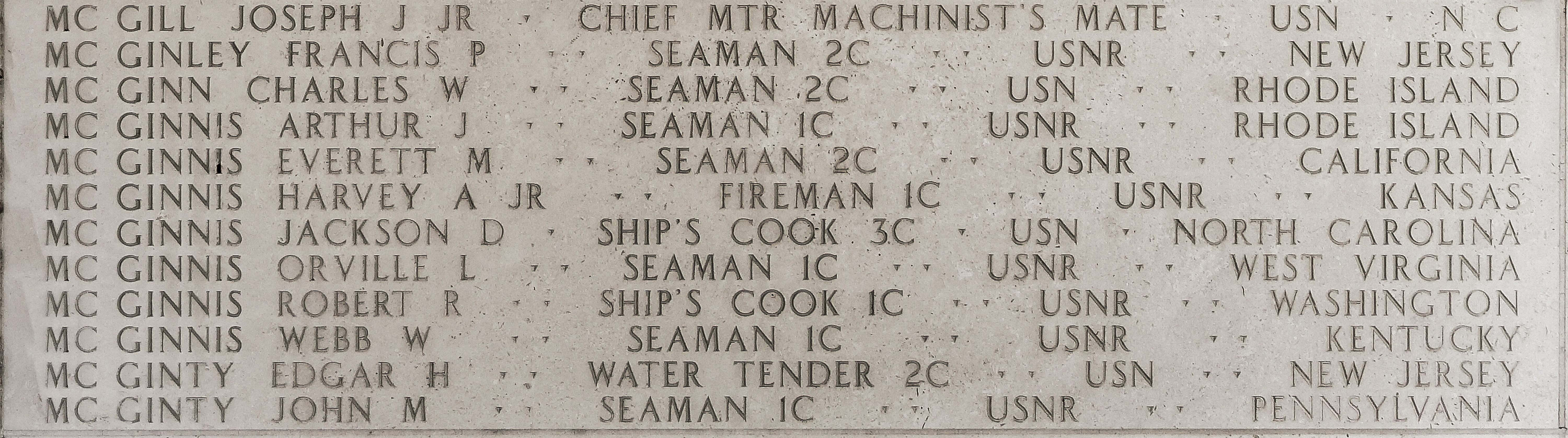 Robert R. McGinnis, Ship's Cook First Class